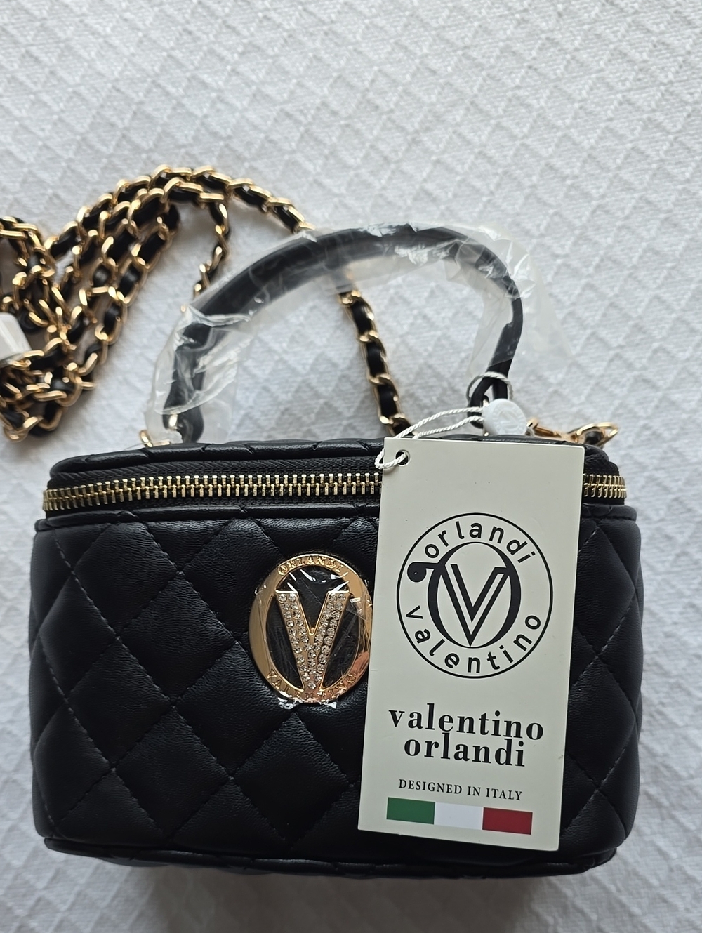 Valentino Orlandi Black Quilted Mini Crossbody Bag NWT